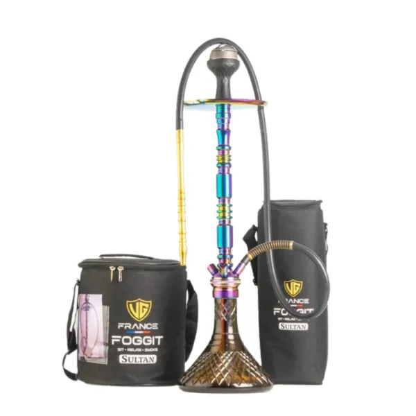 Sultan Hookah - Rainbow Stem with Grey Base & Dual Carry Bags