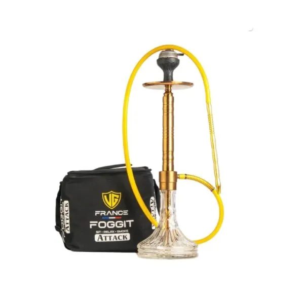 Attack Hookah with Travel Bag - Bronze Stem & Transparent Glass Base