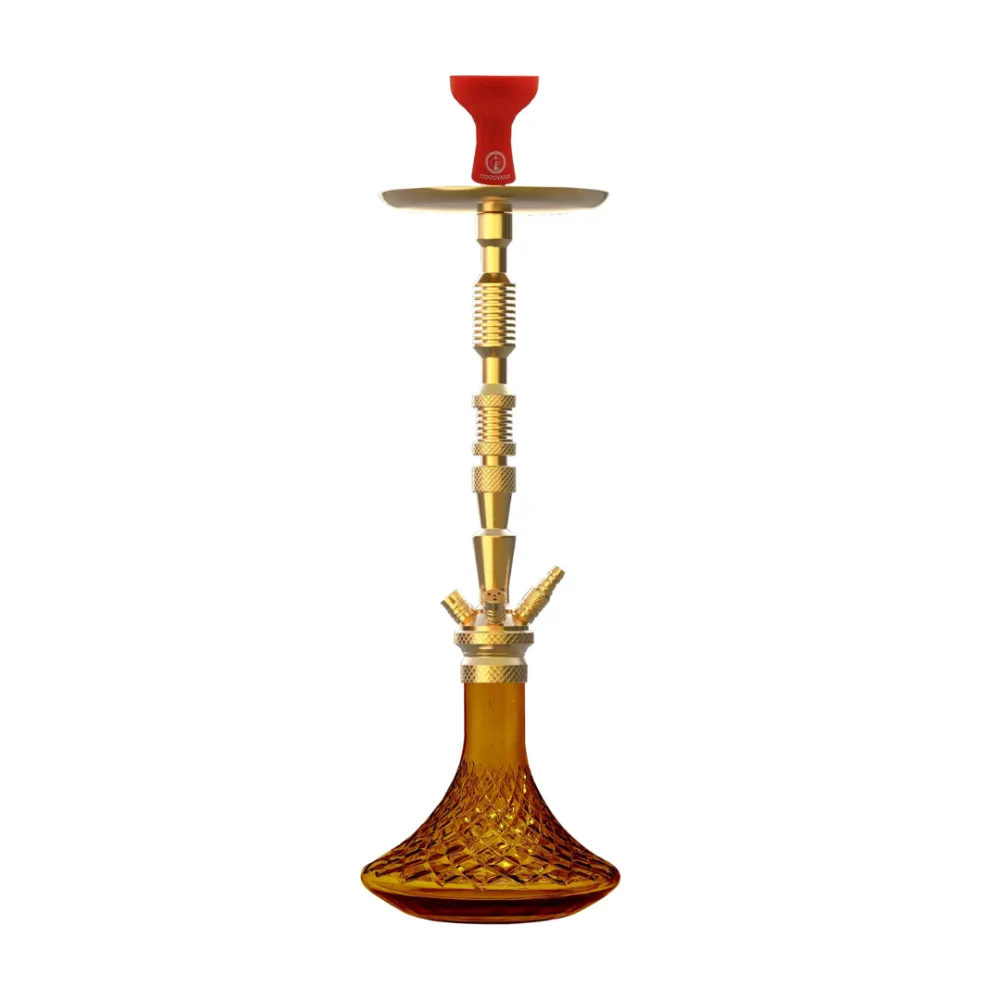 COCOYAYA King Series Dario Hookah Golden ( Amber Base) CLESHO - King Series Dario Hookah - Golden Stem with Amber Glass Base - Image 1