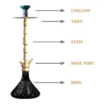 King Series Spector Hookah - Golden Stem with Black Glass Base by CLESHO - Image 2
