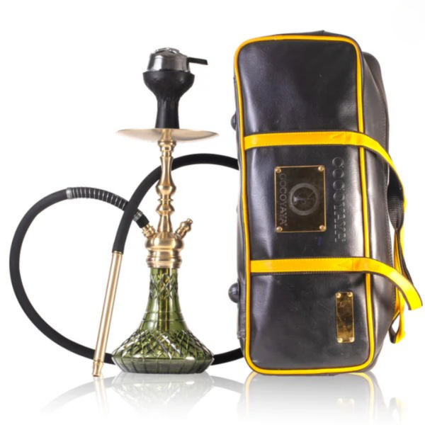 COCOYAYA Simba Travel‑Edition Hookah – Gold Stem | Emerald Glass Base + Padded Carry Bag