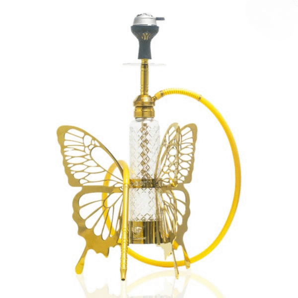 VG France Butterfly Hookah with 3 Bags (LED & Remote) – Golden | Premium 29-Inch Hookah Set