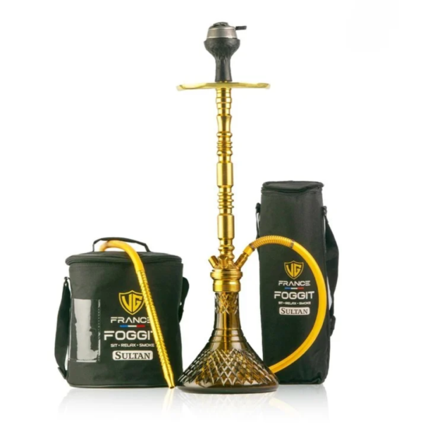 Sultan Igor Hookah with 2 Bags – Golden Stem / Black Base | 32-Inch Premium Hookah